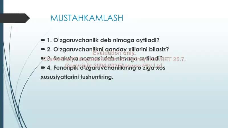 Biologiya fanida Mutatsiyalar haqida mustahkamlash 2