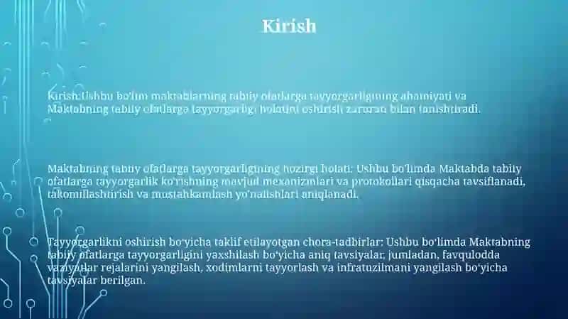 Maktabning Favqulodda Holatlarga Tayyorlik Darajasini Oshirish 2