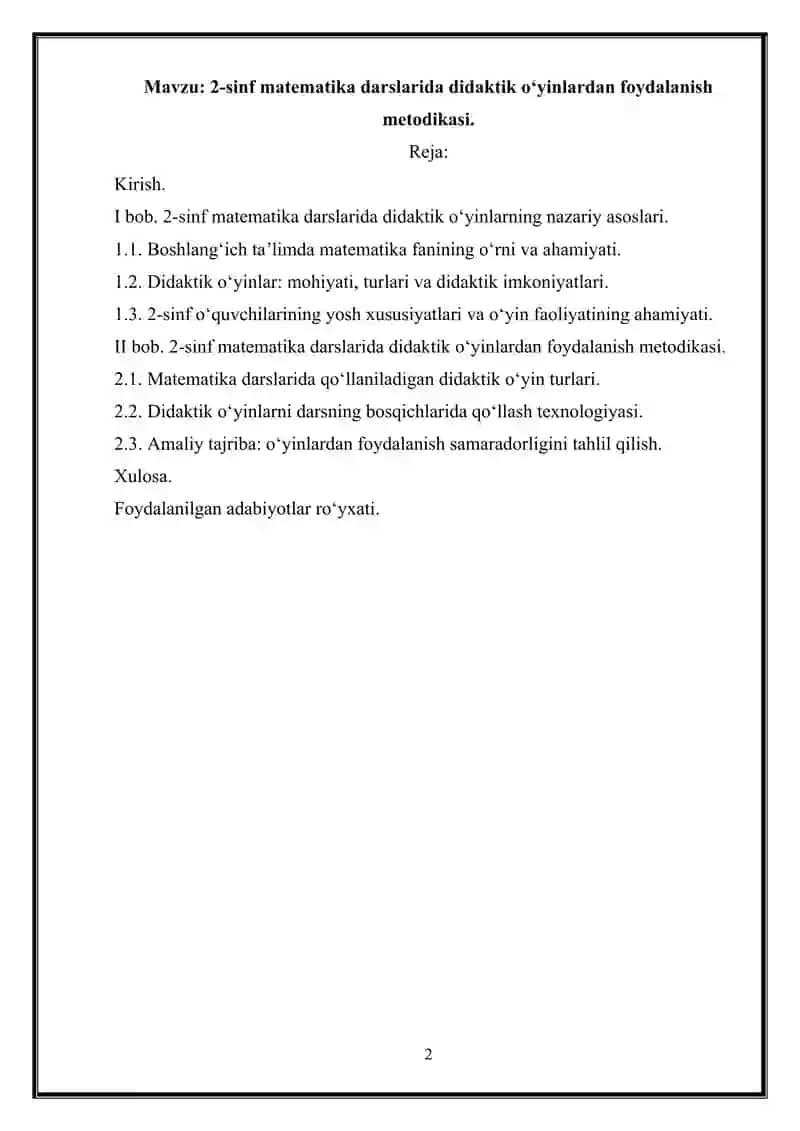 MATEMATIKA O‘QITISH METODIKASI 2