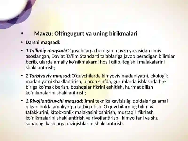 Oltingugurtva va uning birikmalari 2