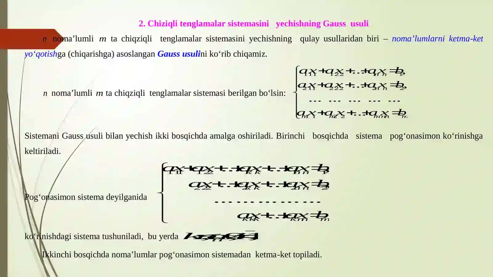 Chiziqli tenglamalar sistema yechishi 2