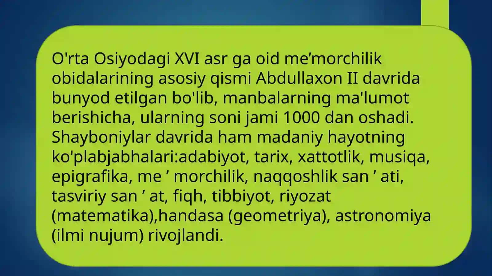 SHAYBONIYLAR DAVRIDA MADANIY HAYOT 2