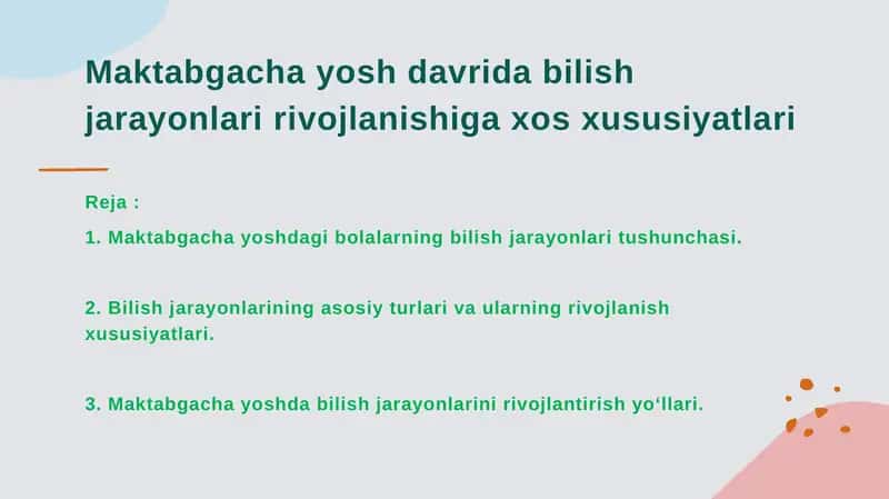 Maktabgacha yoshdagi bolalarning bilish jarayonlari tushunchasi 2