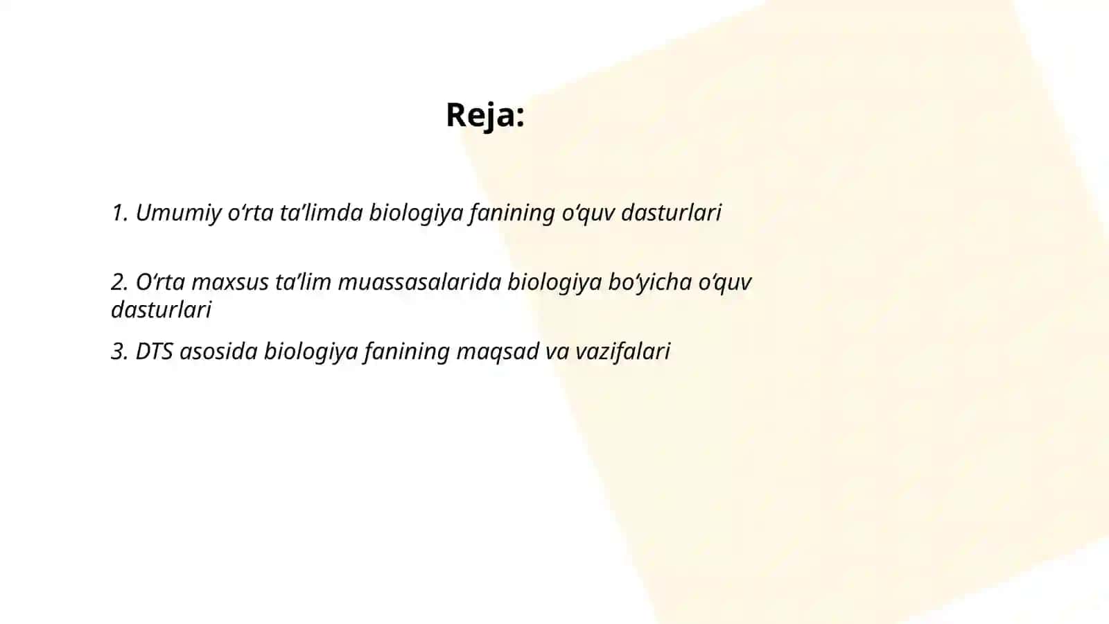 Biologiyadan tuzilgan DTS va o'quv materiallari 2