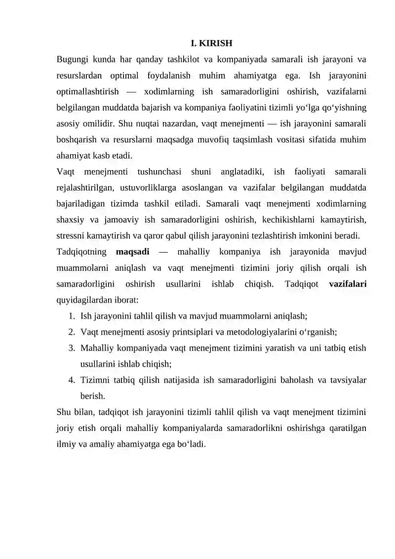 ISH JARAYONINI OPTIMALLASHTIRISH UCHUN VAQT MENEJMENT TIZIMINI YARATISH VA MUAMMONI ANIQLASH 2