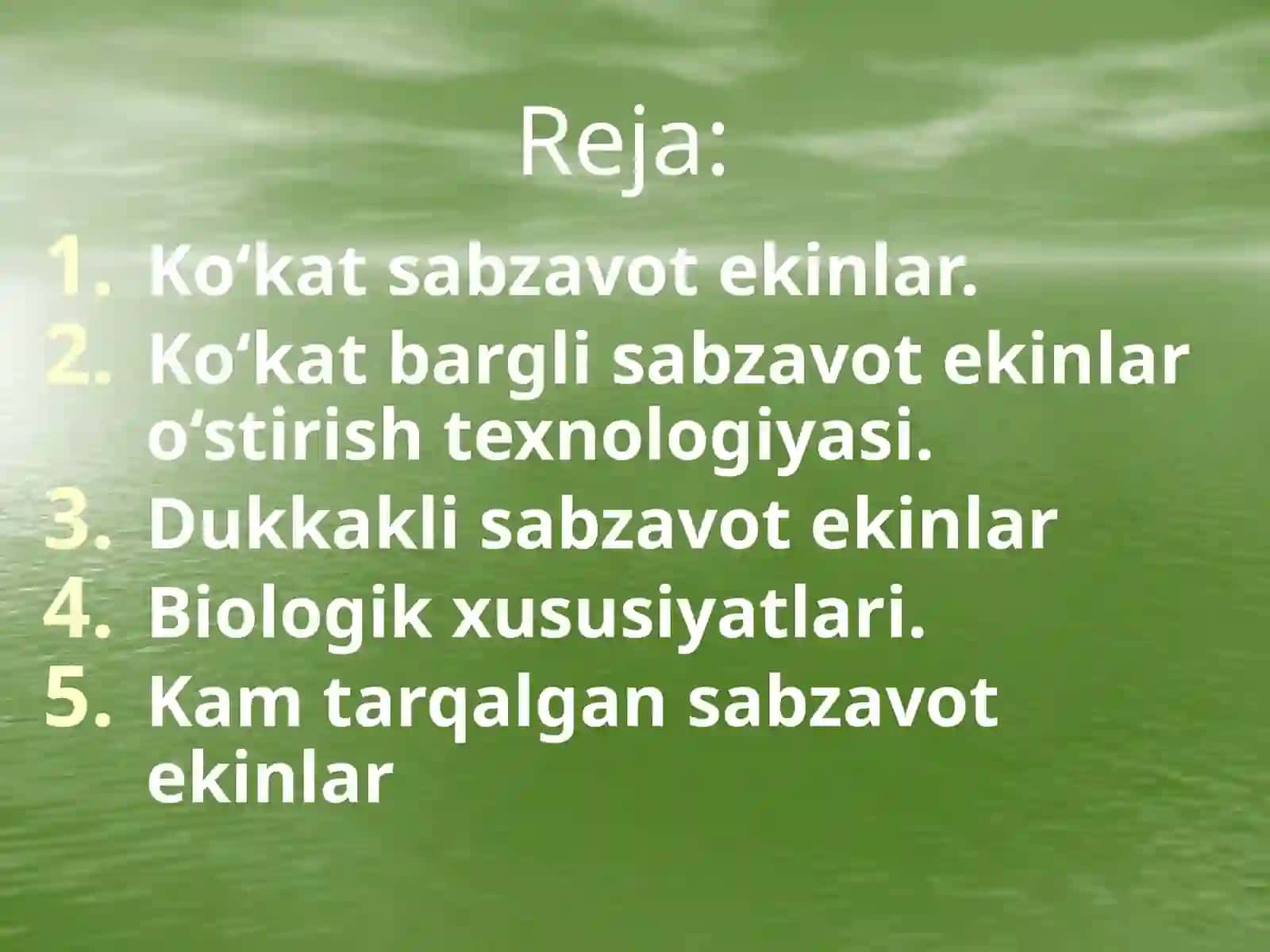 Ko‘kat va dukkakli sabzavotlarniyetishtirishtexnologiyasi 2