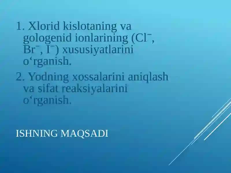 Xlorid kislota va gologenidlar va yod uchun sifat reaksiyalarini o‘rganish 2