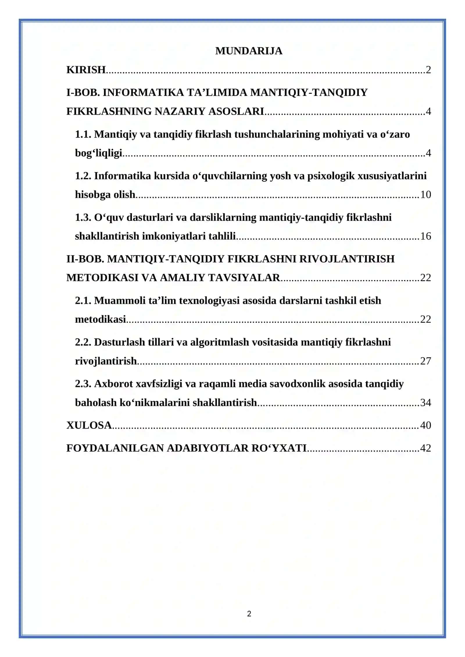 INFORMATIMA O’QITISH METODIKASI FANIDAN KURS ISHI 2