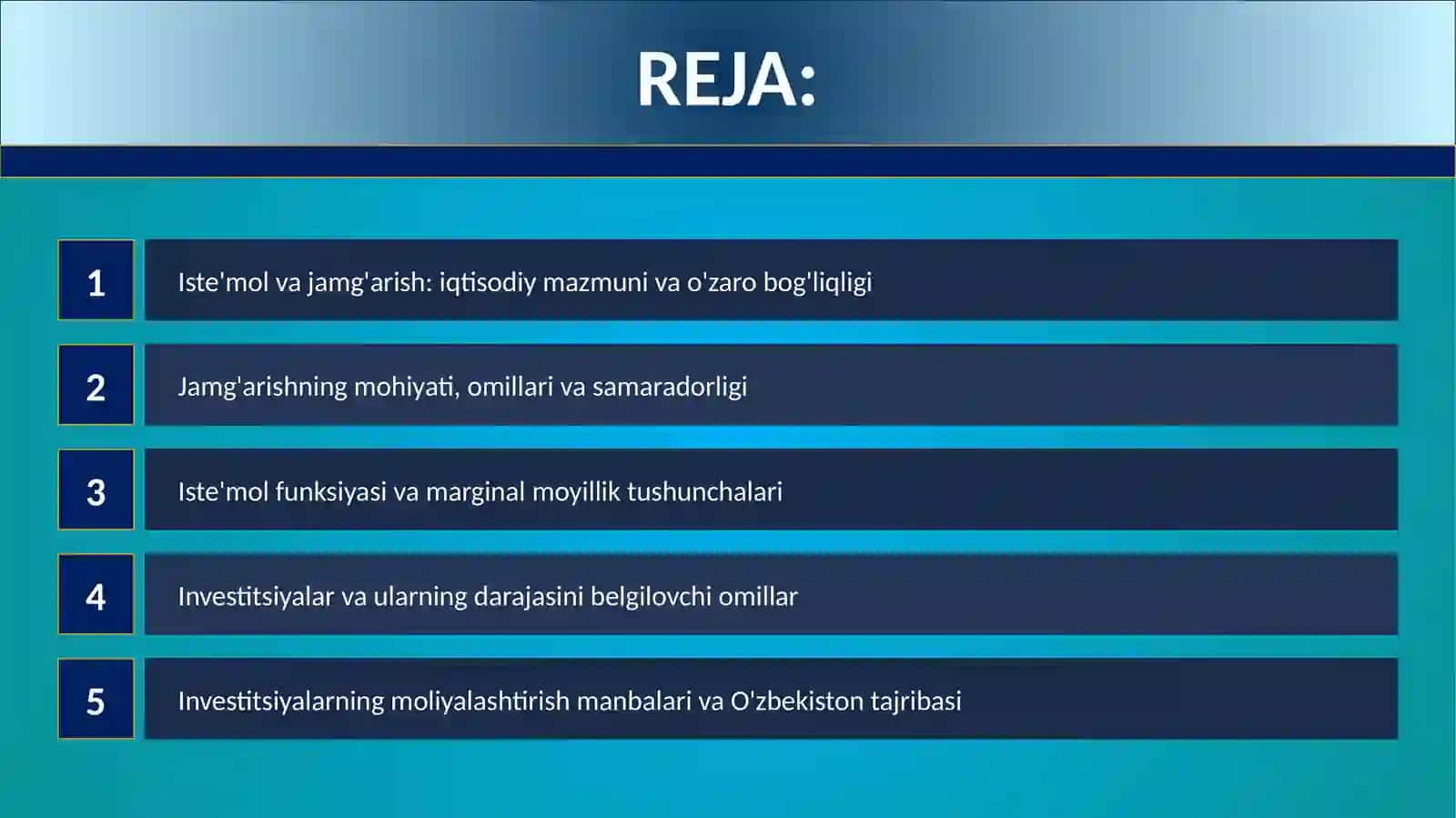 Iste'mol, jamg'arish va investitsiyalar 2