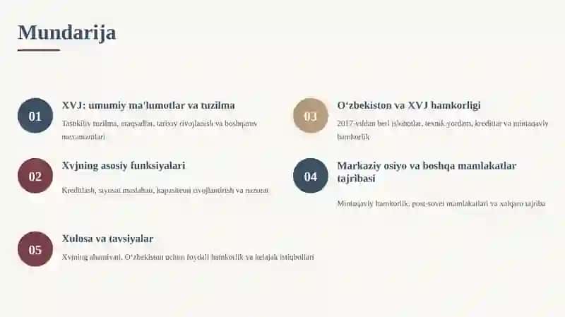 Xalqaro valyuta jamgʻarmasining faoliyati haqida 25 betdan iborat ajoyib uslubda qilingan taqdimot. javob beraman hech bir bot yoki sayt bunday qilib bera olmaydi. olganingizga achinmaysiz 2