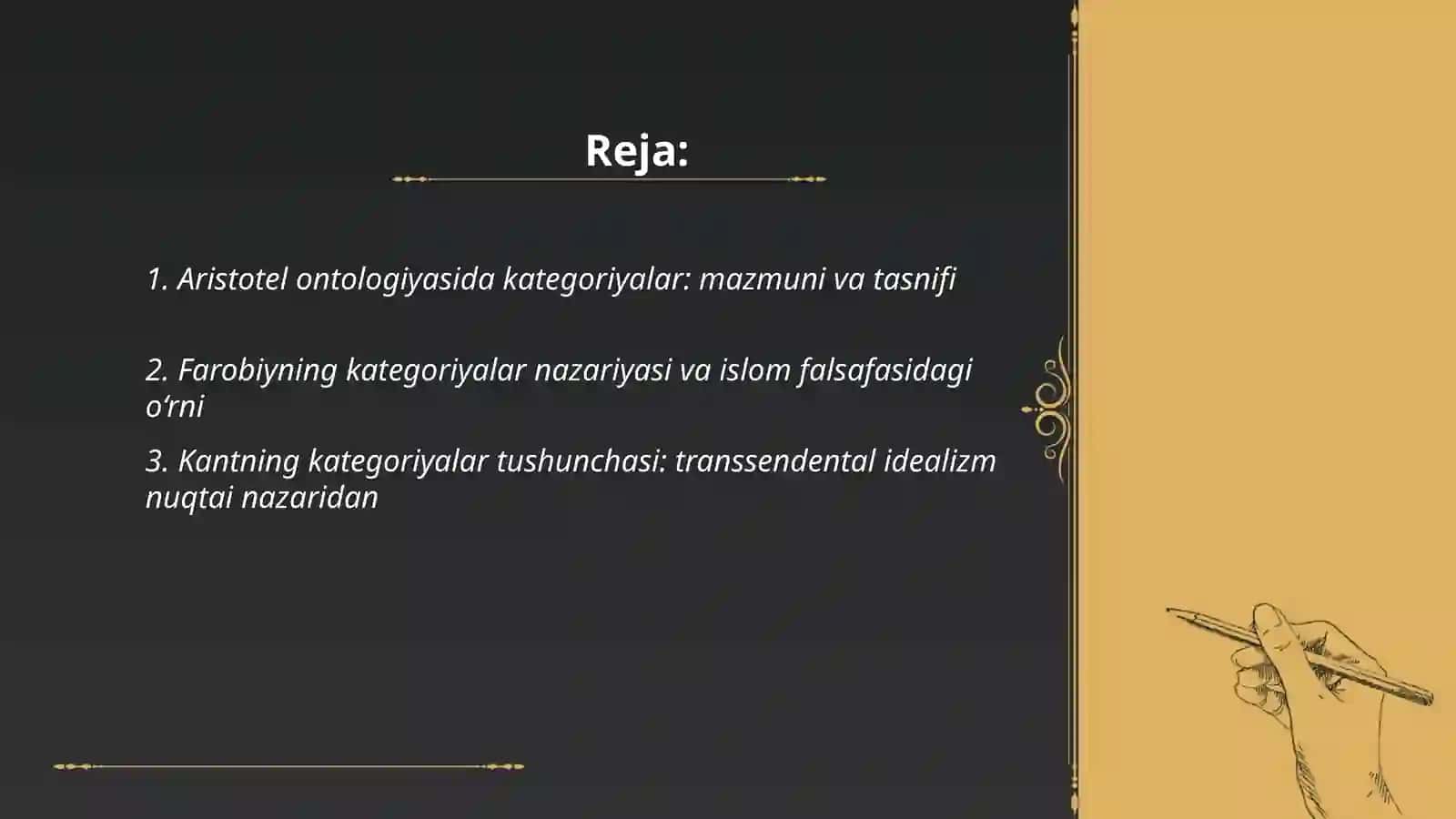 Aristotel Farobiy va Kant ontologiyasida kategoriyalarning tasnifi 2
