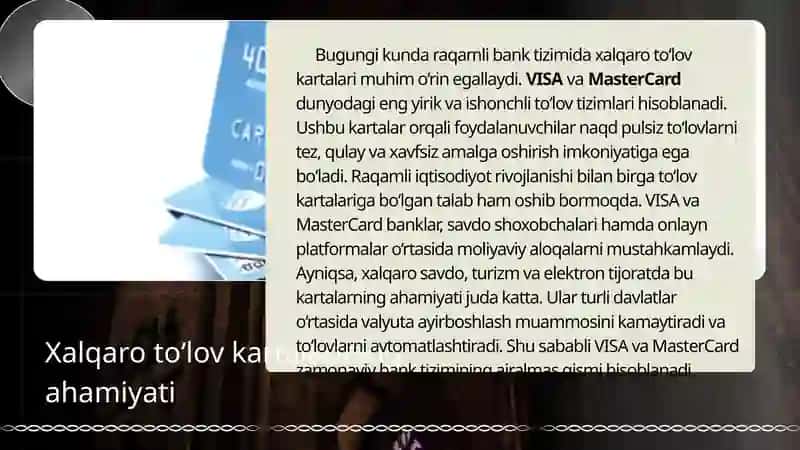 VISA va Mastercard xalqaro to'lov kartalari 2