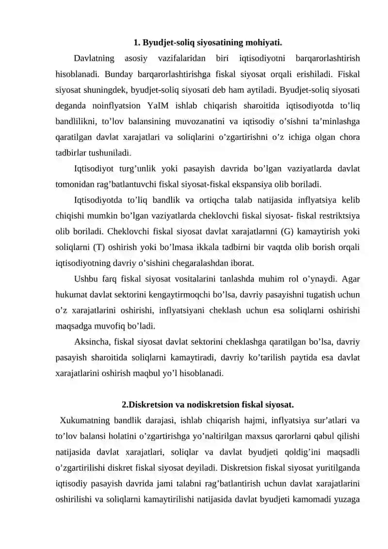 Byudjet-soliq siyosati 2