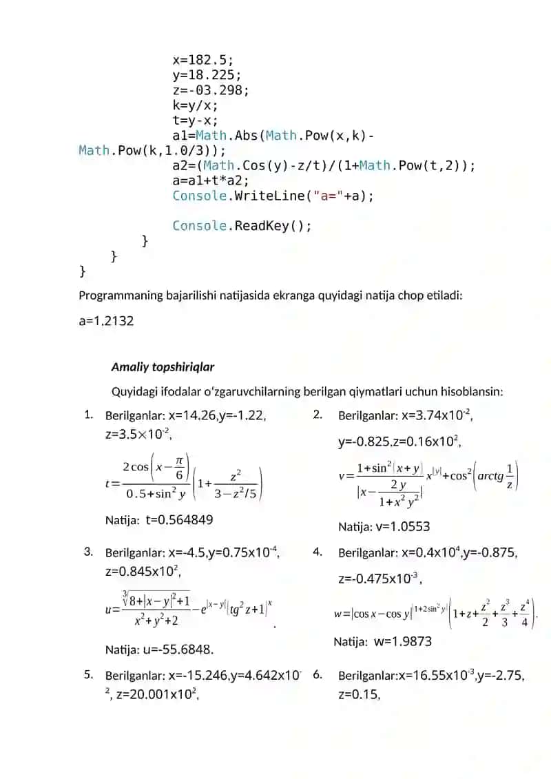 Matematik ifodalarni hisoblash 2