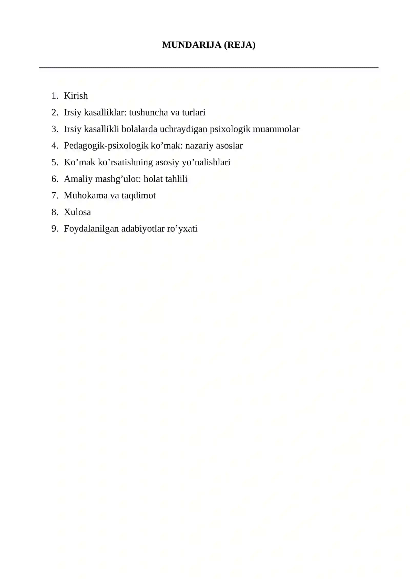 BOLALARDA IRSIY KASALLIKLAR BILAN KASALLANGAN BOLALARGA PEDAGOGIK-PSIXOLOGIK KO’MAKLASHISH 2