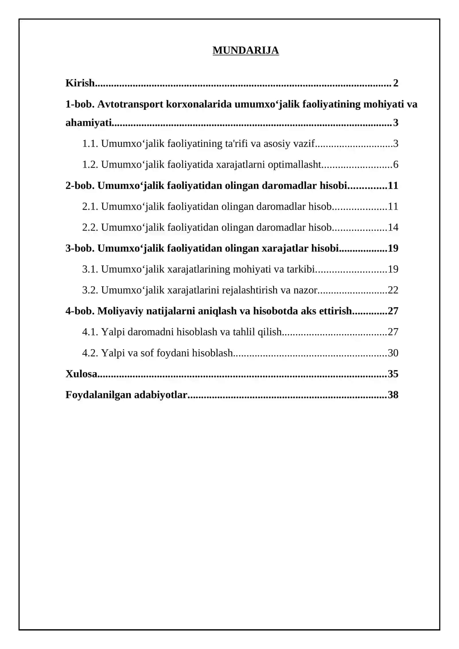 Avtotransport korxonalarida umumxoʻjalik faoliyatidan olingan moliyaviy natijalarning xisobi 2