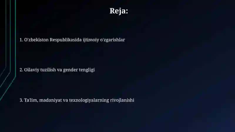 O'zbekiston Respublikasidagi ijtimoiy o'zgarishlar 2