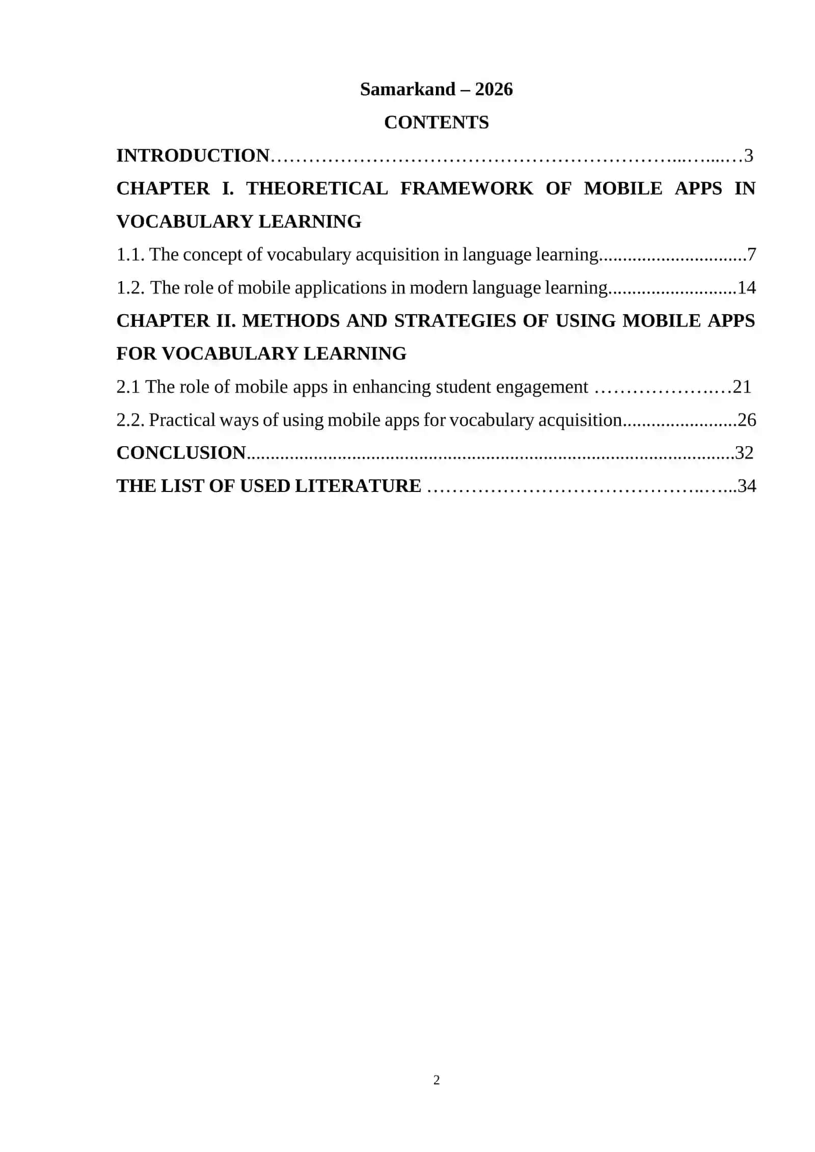 COURSE WORK THEME: THE ROLE OF MOBILE APPS IN ENHANCING VOCABULARY ACQUISITION AND STUDENT ENGAGEMENT 2