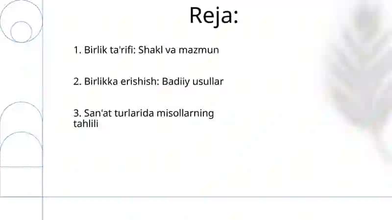 BADIY ASARDA SHAKL VA MAZMUN BIRLIGI 2