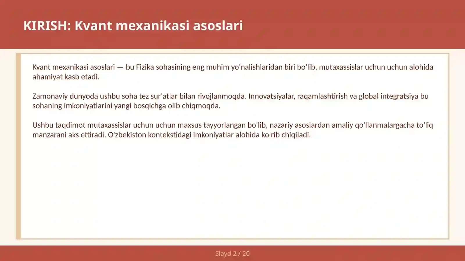 KVANT MEXANIKASI ASOSLARI 2
