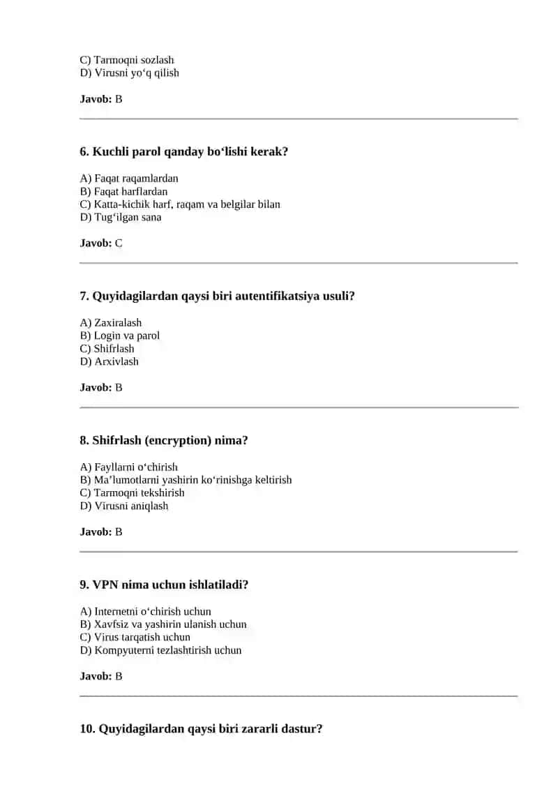 Tarmoq xavfsizligi bo‘yicha test savollari 2