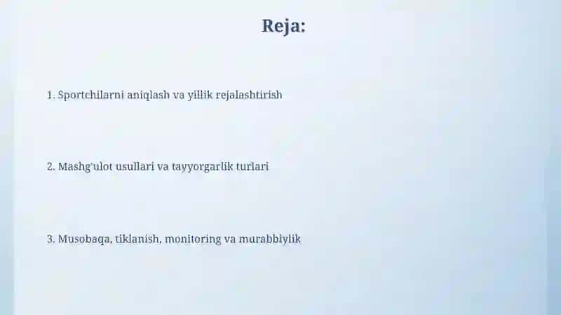 Uloqtirish turlari bo‘yicha sport kamolatga erishish bosqichida mashg‘ulotlarni rejalashtirishda 2