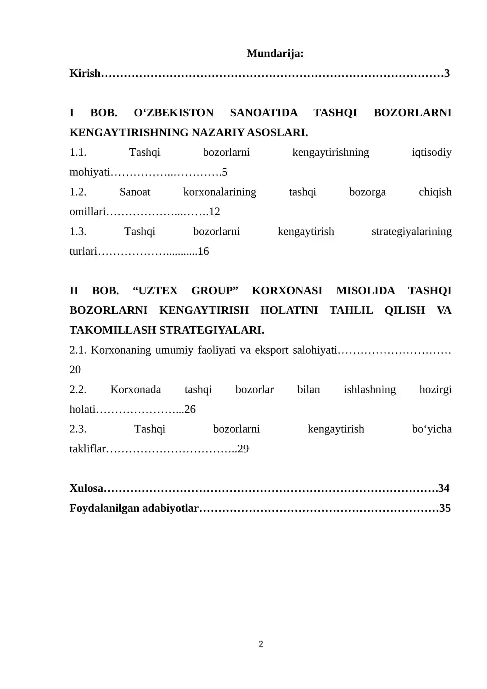 O‘zbekiston sanoatida tashqi bozorlarni kengaytirish strategiyalari 2