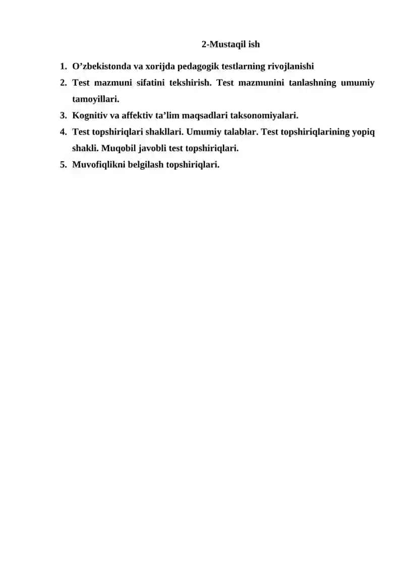 Testologiya va pedagogik o’lchovlar nazariyasi 2