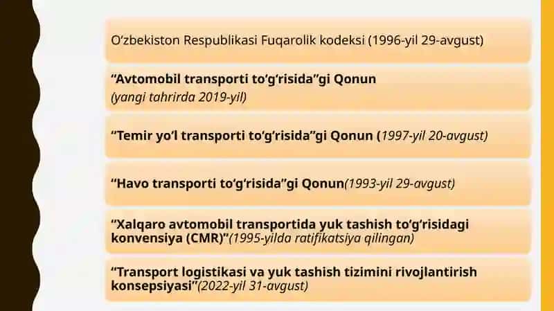 Tijorat logistikasida xalqaro yuk tashuvlarini tashkil etish 2