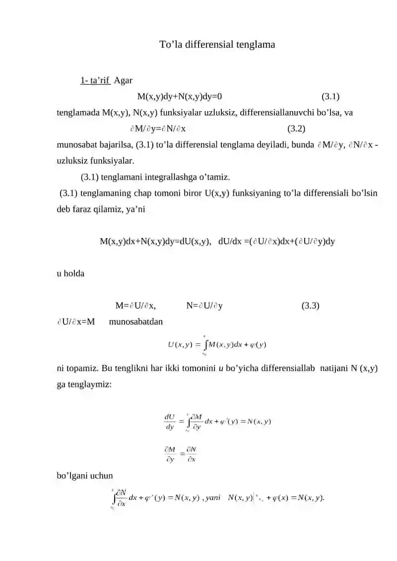 Birinchi tartibli differensial tenglamalar 2