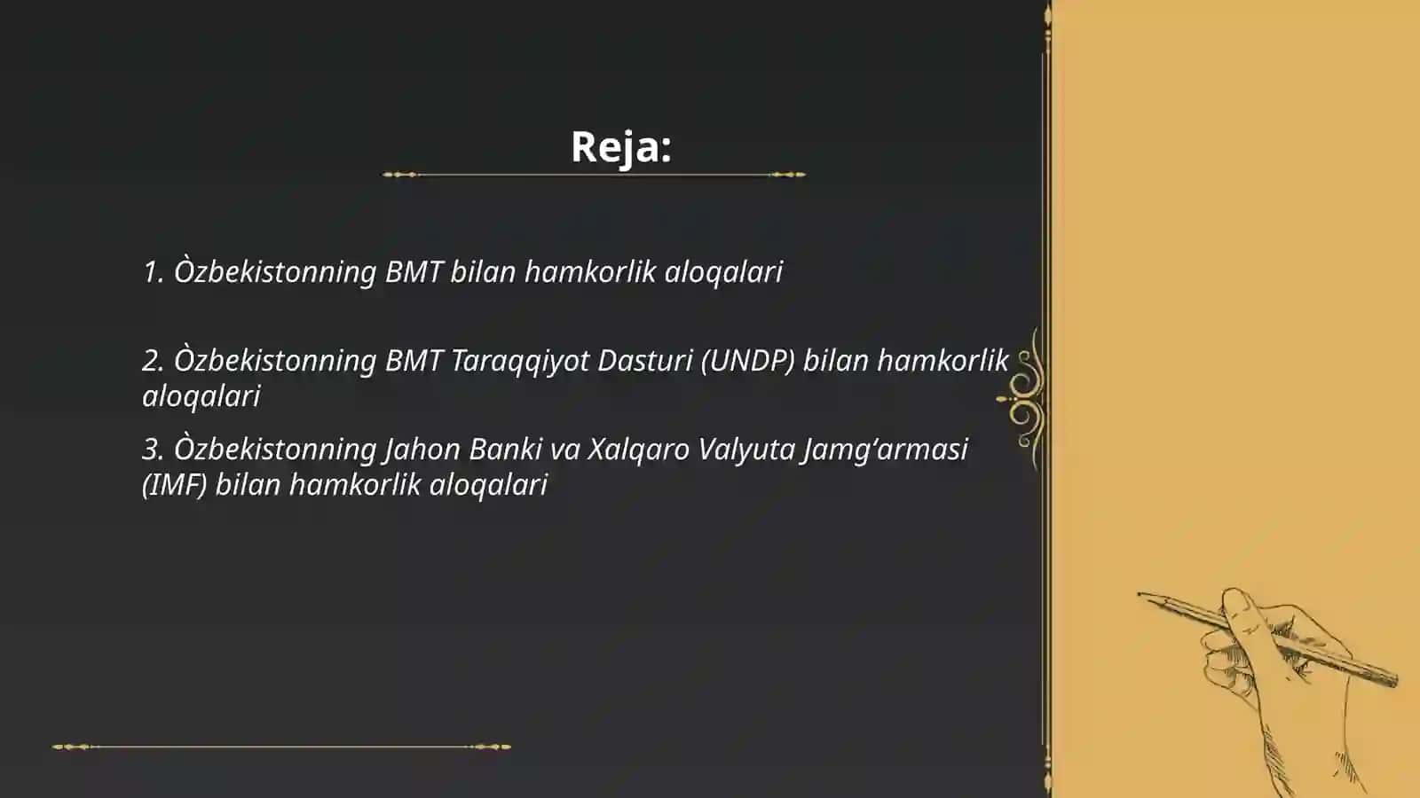 Òzbekistonning BMT bilan hamkorlik aloqalari 2
