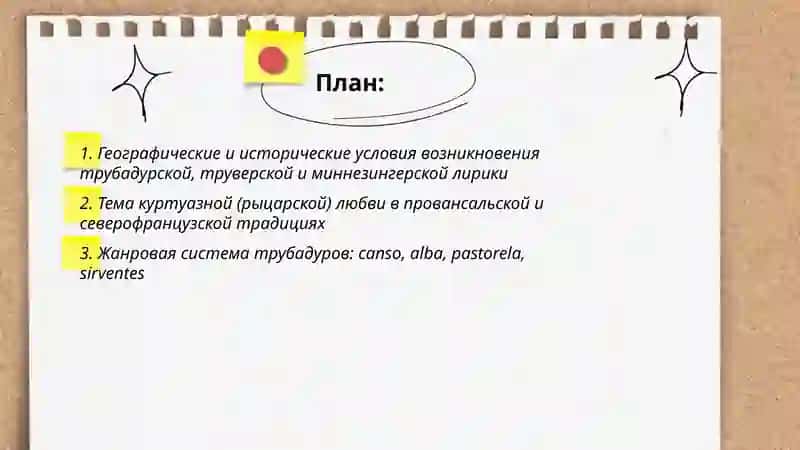 Лирика провансальских труверов, северофранцузских трубадуров, немецких миннезингеров 2