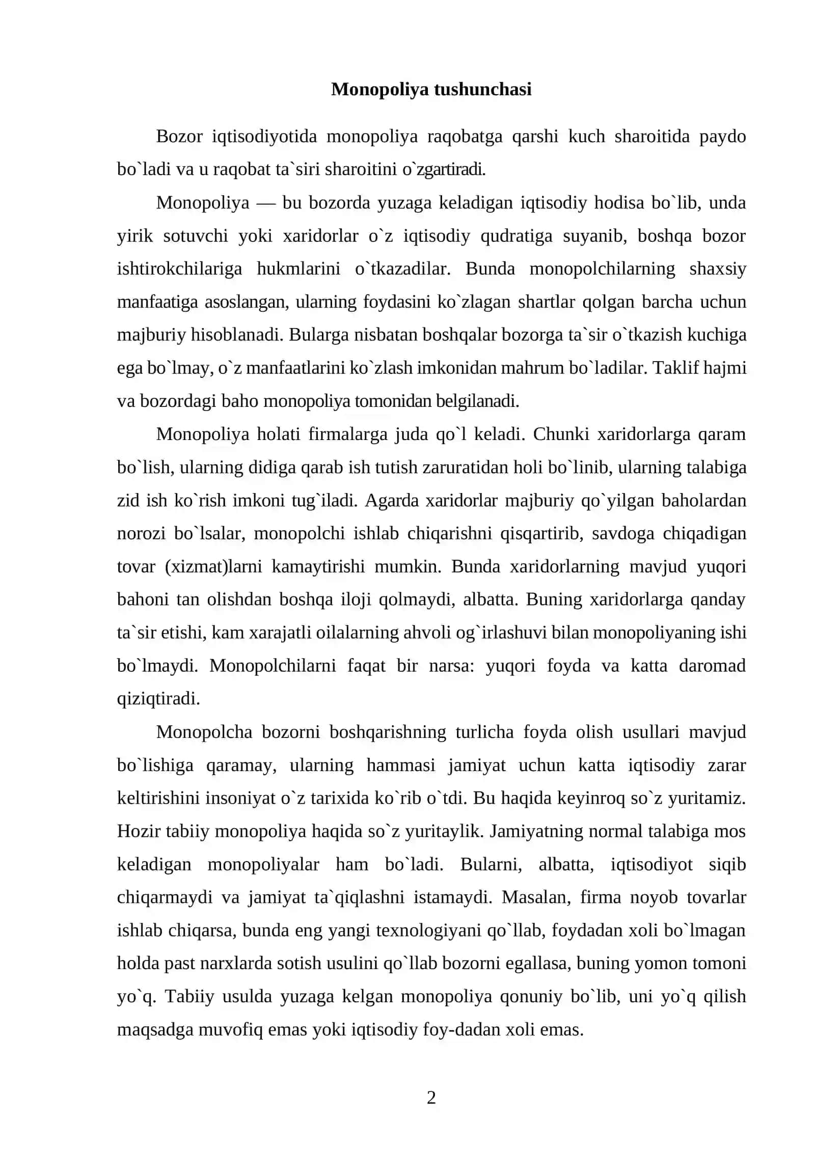 Monopoliya va yakka hokimlik 2