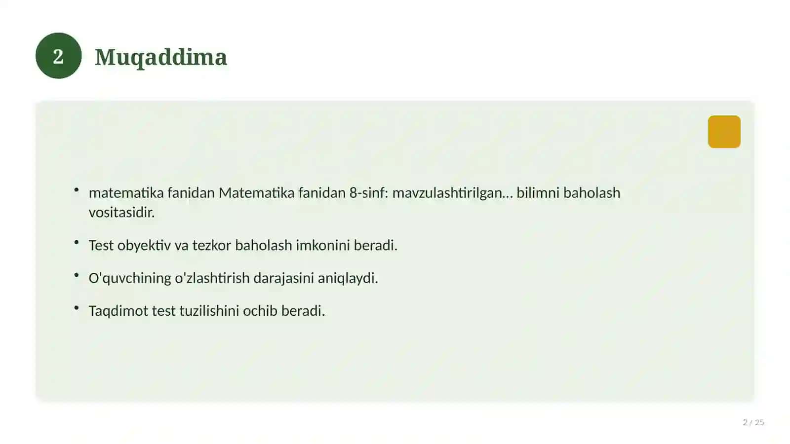 Matematika fanidan 8-sinf: mavzulashtirilgan nazorat ishi va tahlil 2