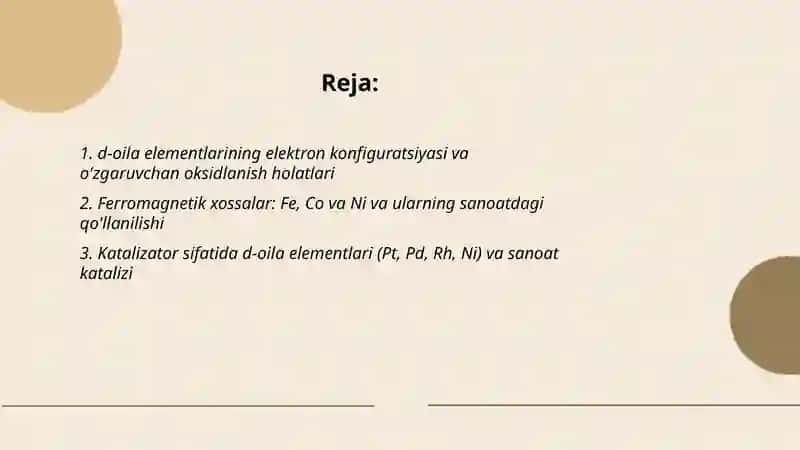 Elementar davriy sistemasidagi d-oila elementlari va ularning ishlatilish sohalari 2