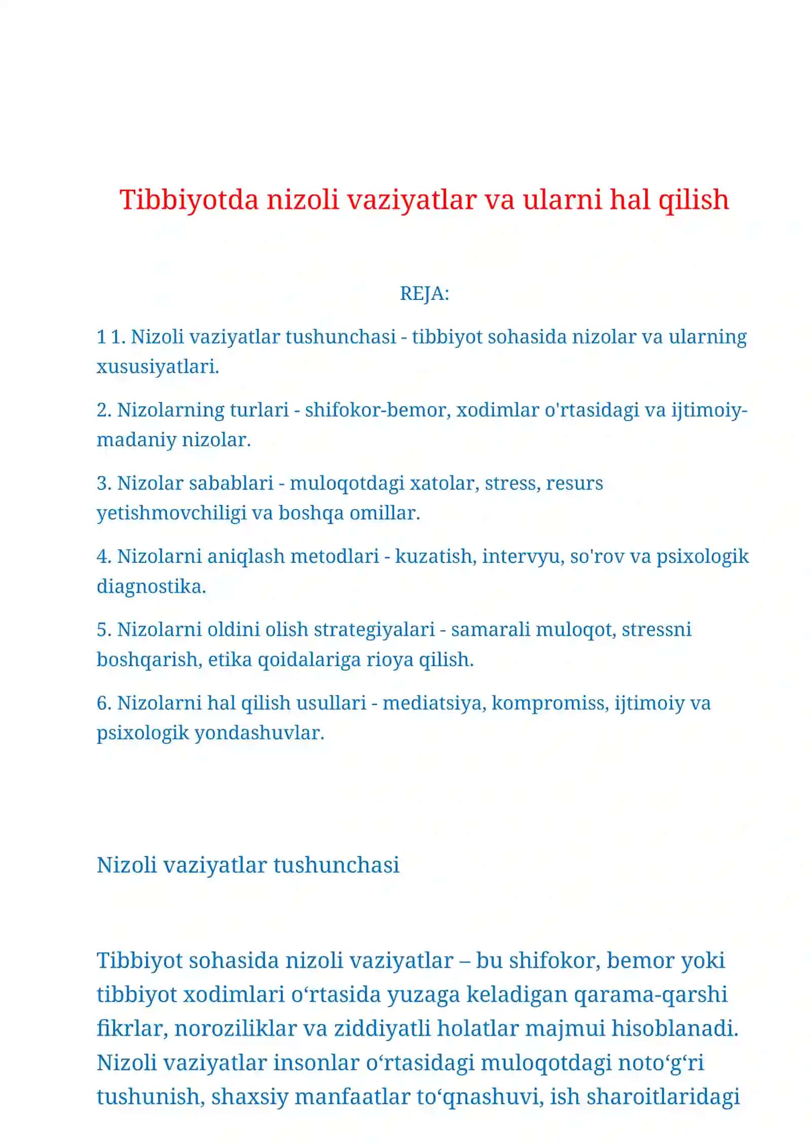 Tibbiyotda nizoli vaziyatlar va ularni hal qilish 2