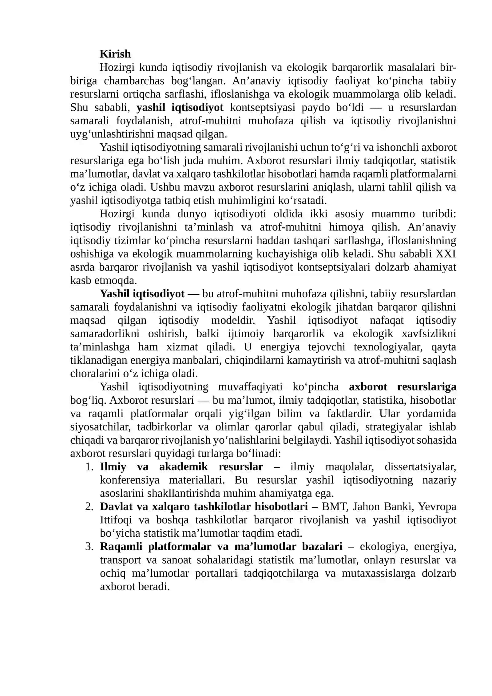 Yashil iqtisodiyotning axborot resurslari 2
