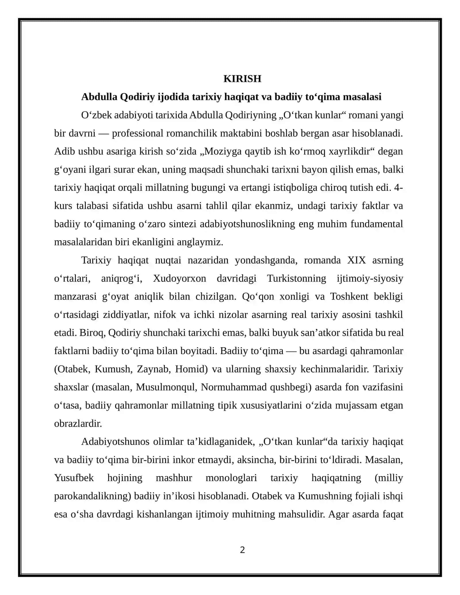Adabiyot dasturidagi muayyan bir mavzu yuzasidan ko‘chirma-reja tuzish.o'tkan kunlar 2