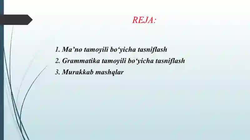 BOSHLANG'ICH SINF DARSLIKLARIDA FE'LGA OID MASHQLARNI TASNIF QILISH 2