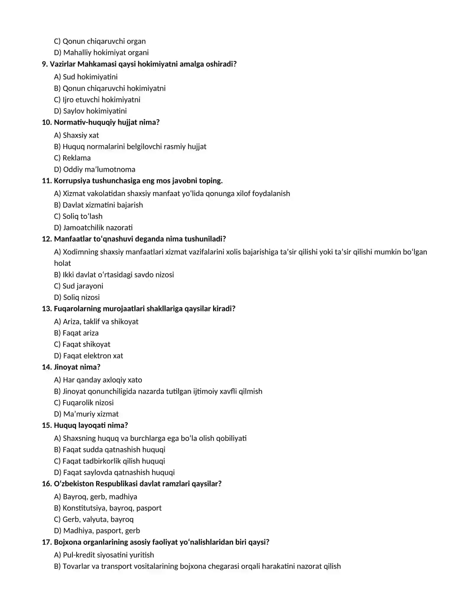 bojxonaga ishga kirish  dastlabki test 2