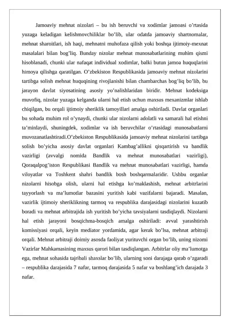 Jamoaviy mehnat nizolarini tartibga solish bo’yicha davlat organlari 2