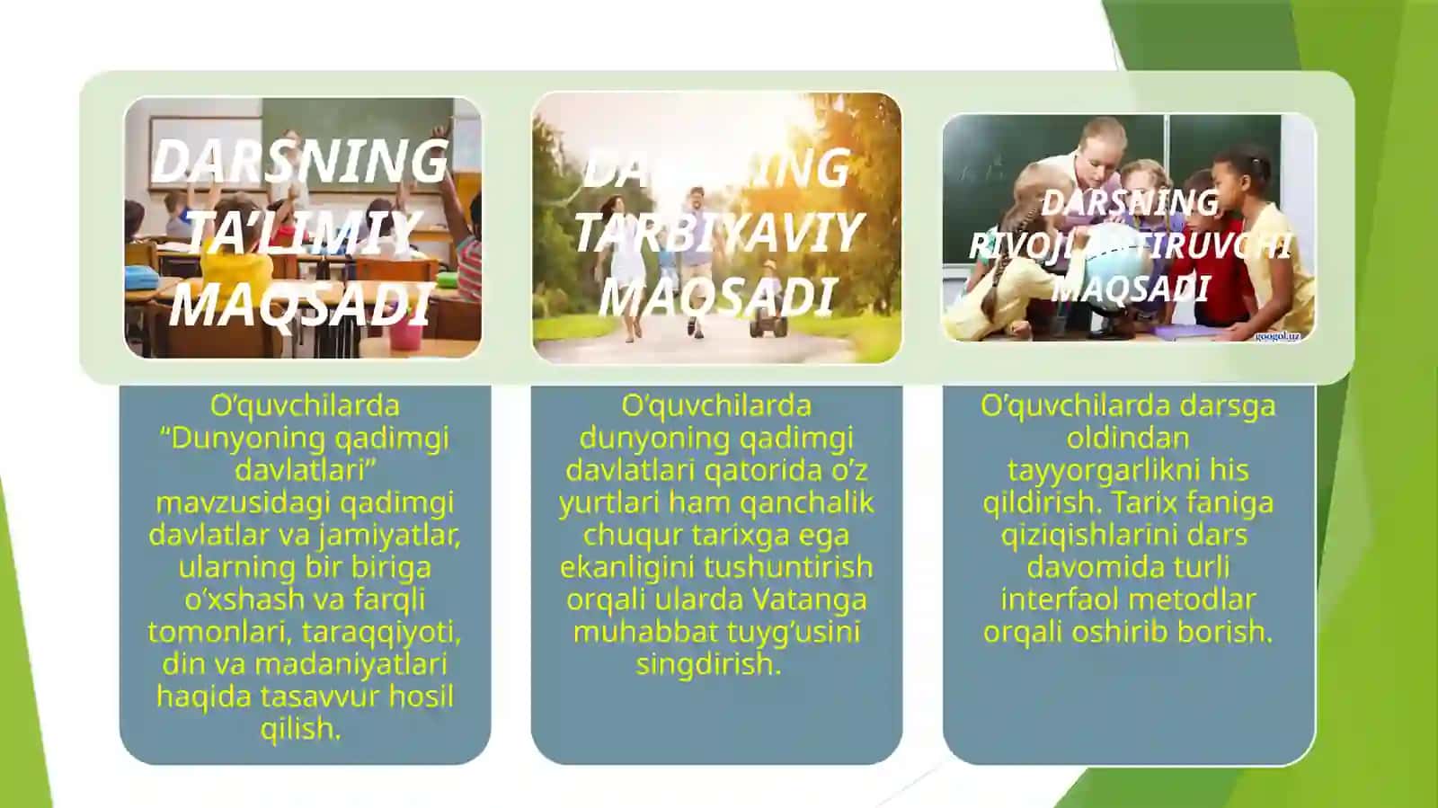 5-sinf Tarix fanidan bir soatlik dars ishlanma. Dunyoning qadimgi davlatlari 2