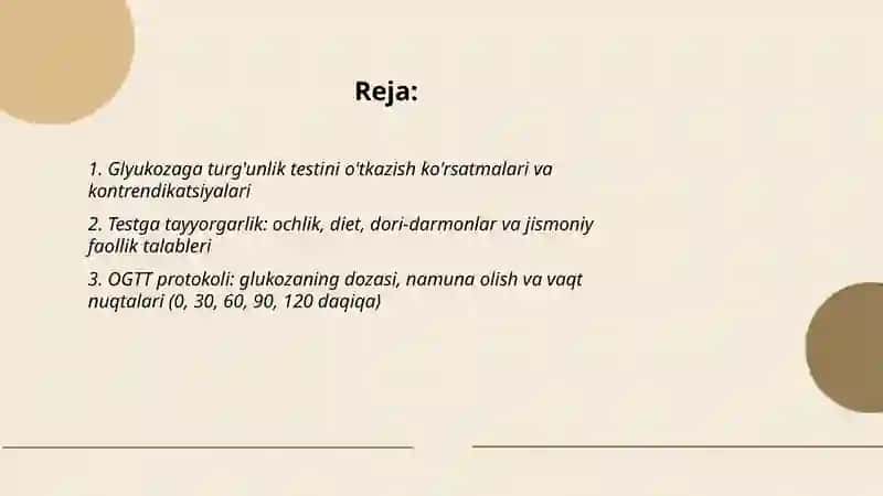 Glyukozaga turg'unlik testni o'tkazish va natijalarni interpretakiya qilish 2