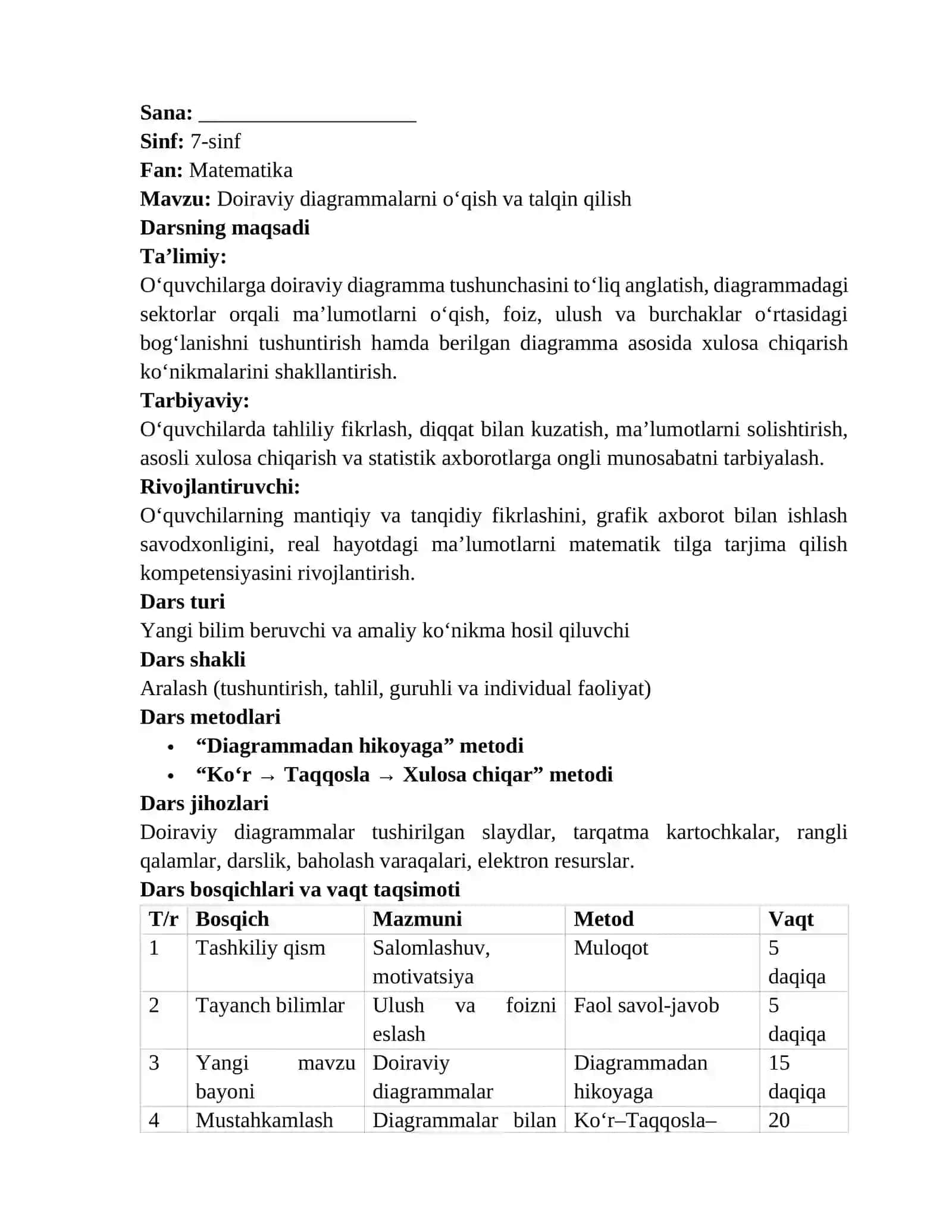 Doiraviy diagrammalarni o‘qish va talqin qilish 2