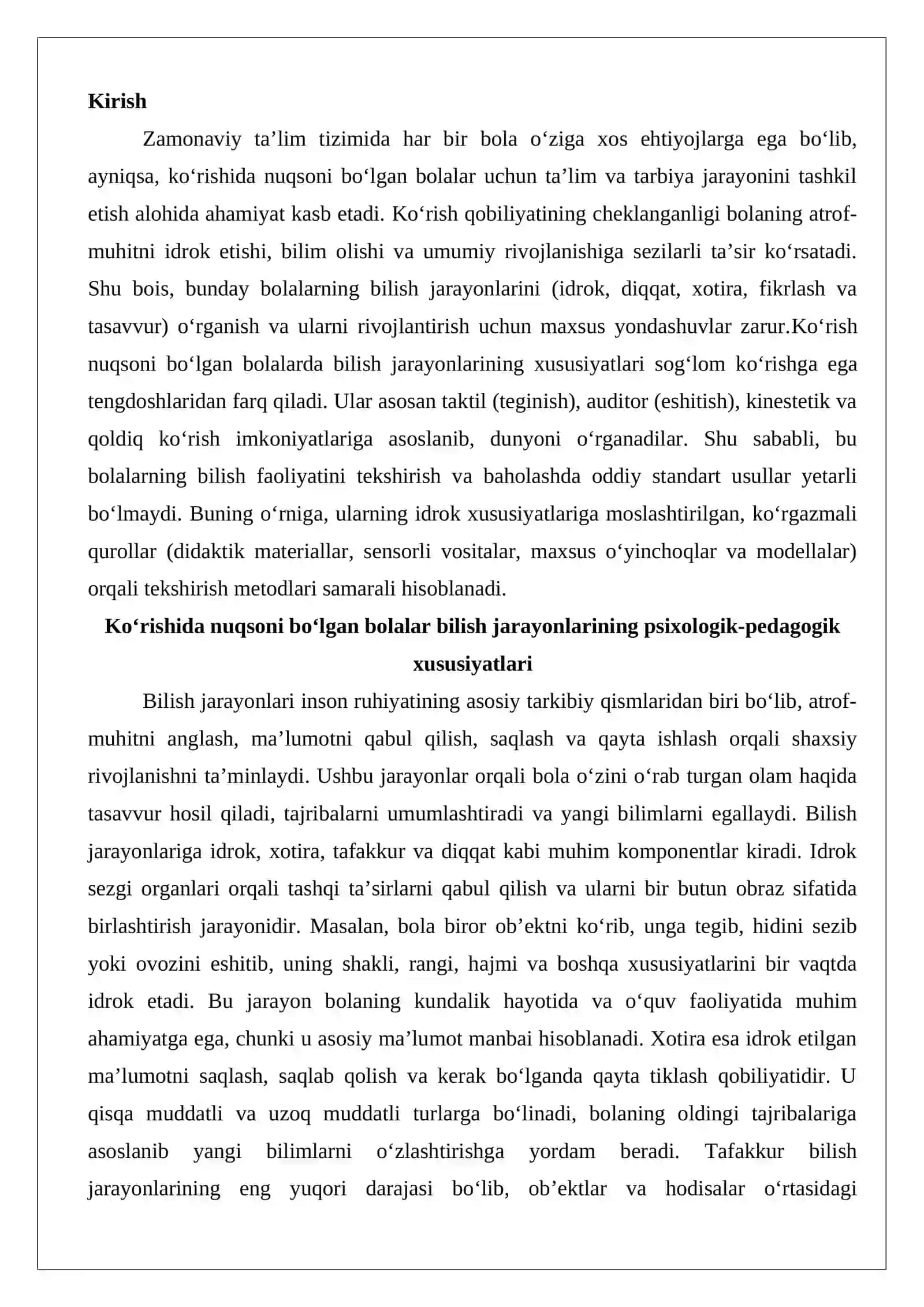 Ko‘rishida nuqsoni bo‘lgan bolalar bilish jarayonlarining xususiyatlarini tekshirish bo‘yicha ko‘rgazmali qurollar tayyorlash 2