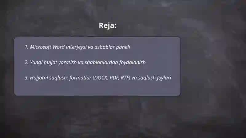 Microsoft Word dasturida hujjat yaratish, saqlash va tahrirlash 2