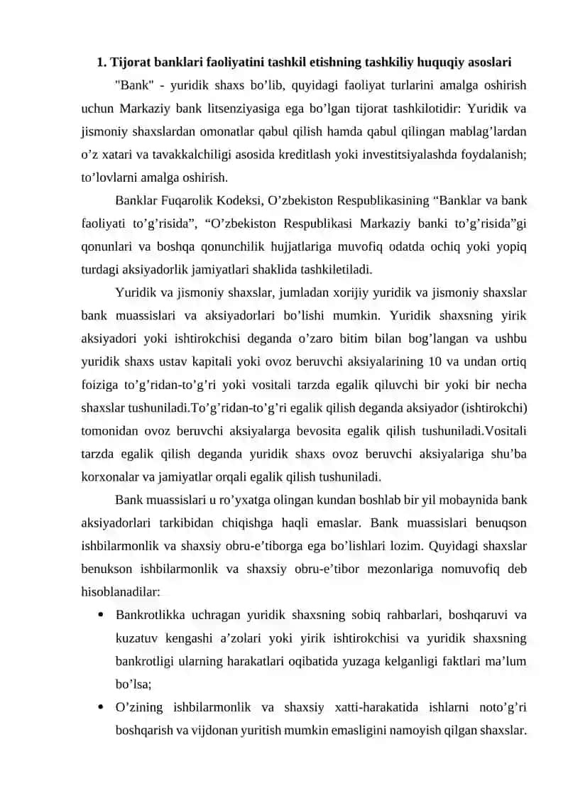 Tijorat banklarining tashkiliy huquqiy asoslari 2