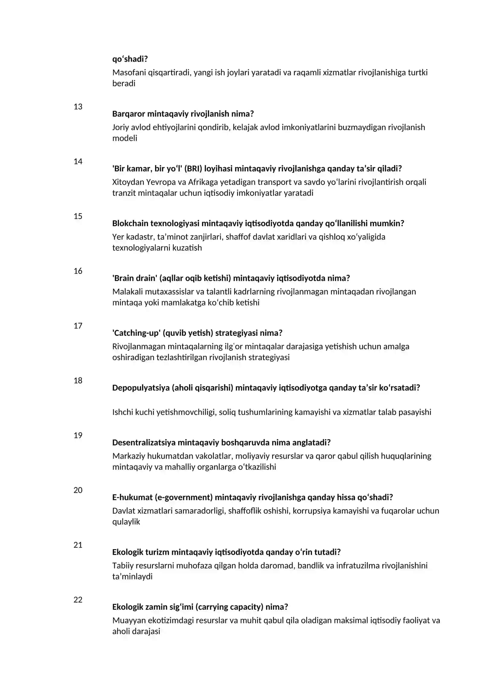Mintaqaviy iqtisodiyot fanidan 248 ta savol-javoblar to‘plami 2