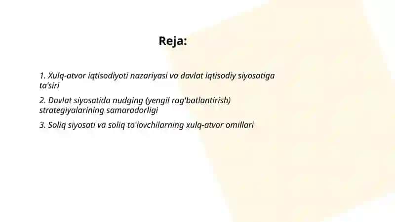 Xulq-atvor iqtisodiyotning davlat uqtisotdiy siyosatiga tasir va unig baxolash 2