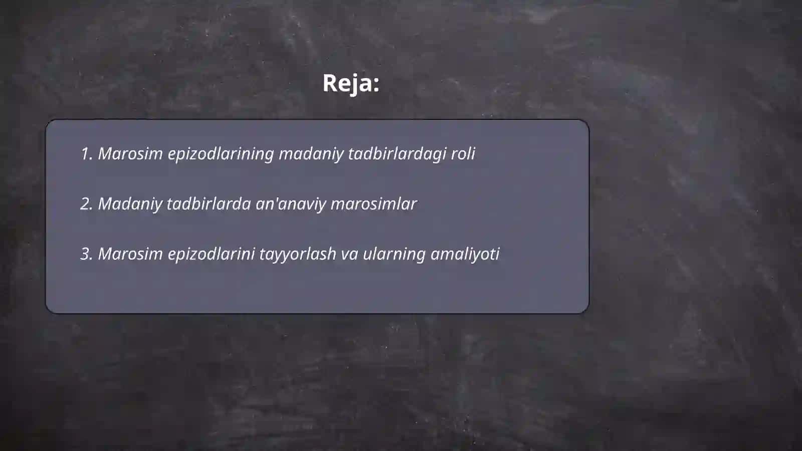 Madaniy tadbirlarda marosim epizodlarini qòllash 2